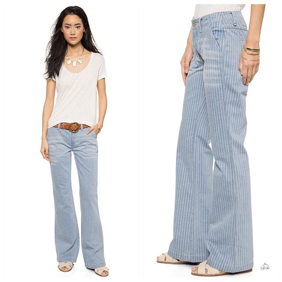 🆕Free People Railroad Stripe Flare Jeans NWT - Picture 3 of 7